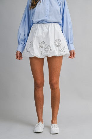 Embroidered Eyelet Bubble Hem Mini Skirt